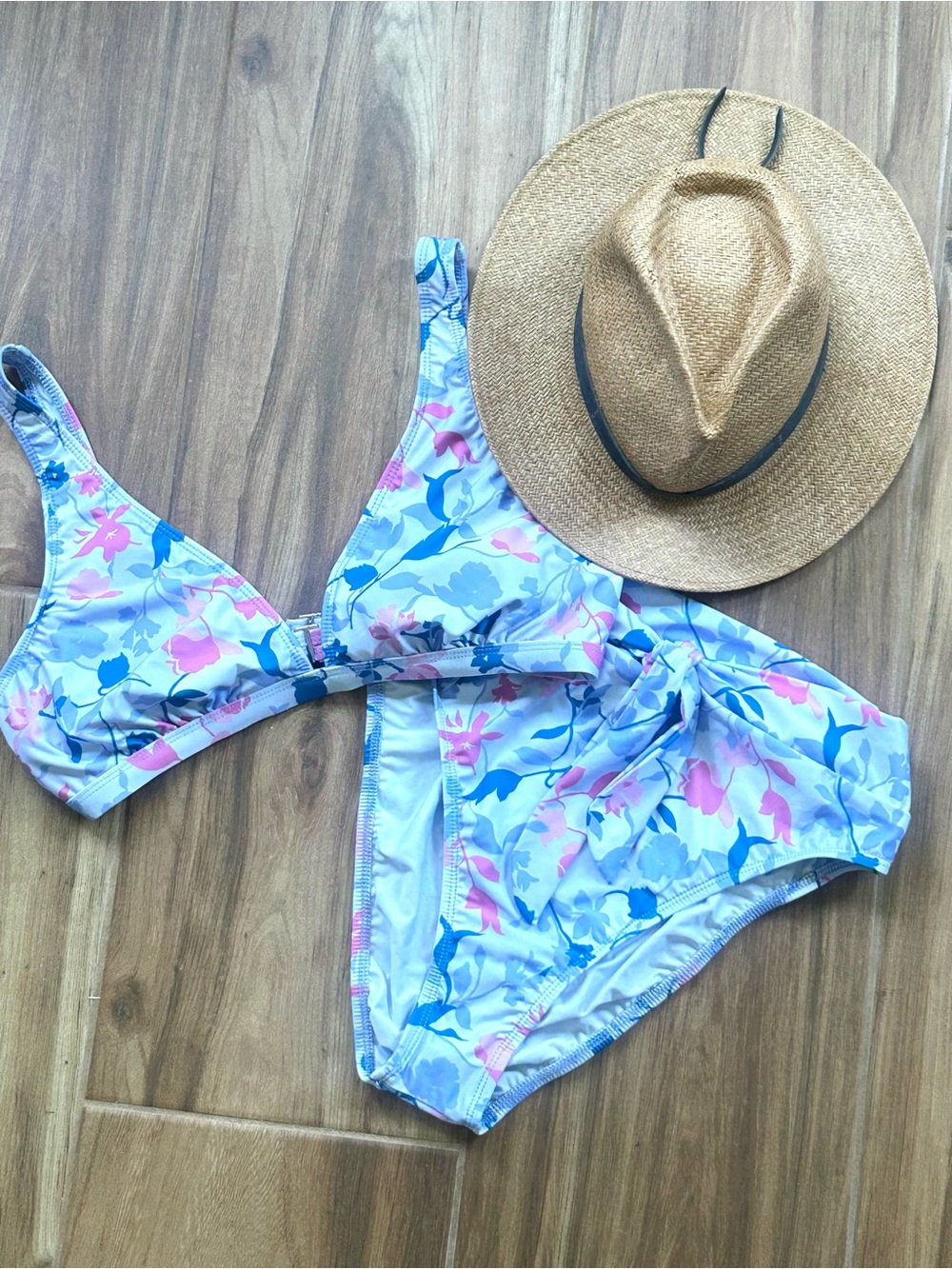 NWT Splendid Floral Bikini Bottom Tie Waist Size Large Pink Purple
